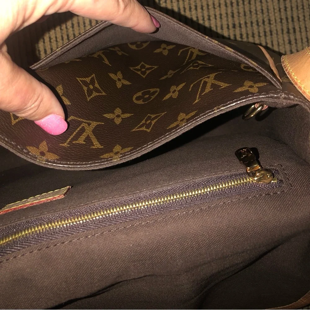 Louis Vuitton Menilmontant MM Brown Monogram Canvas Crossbody with Tan Trim